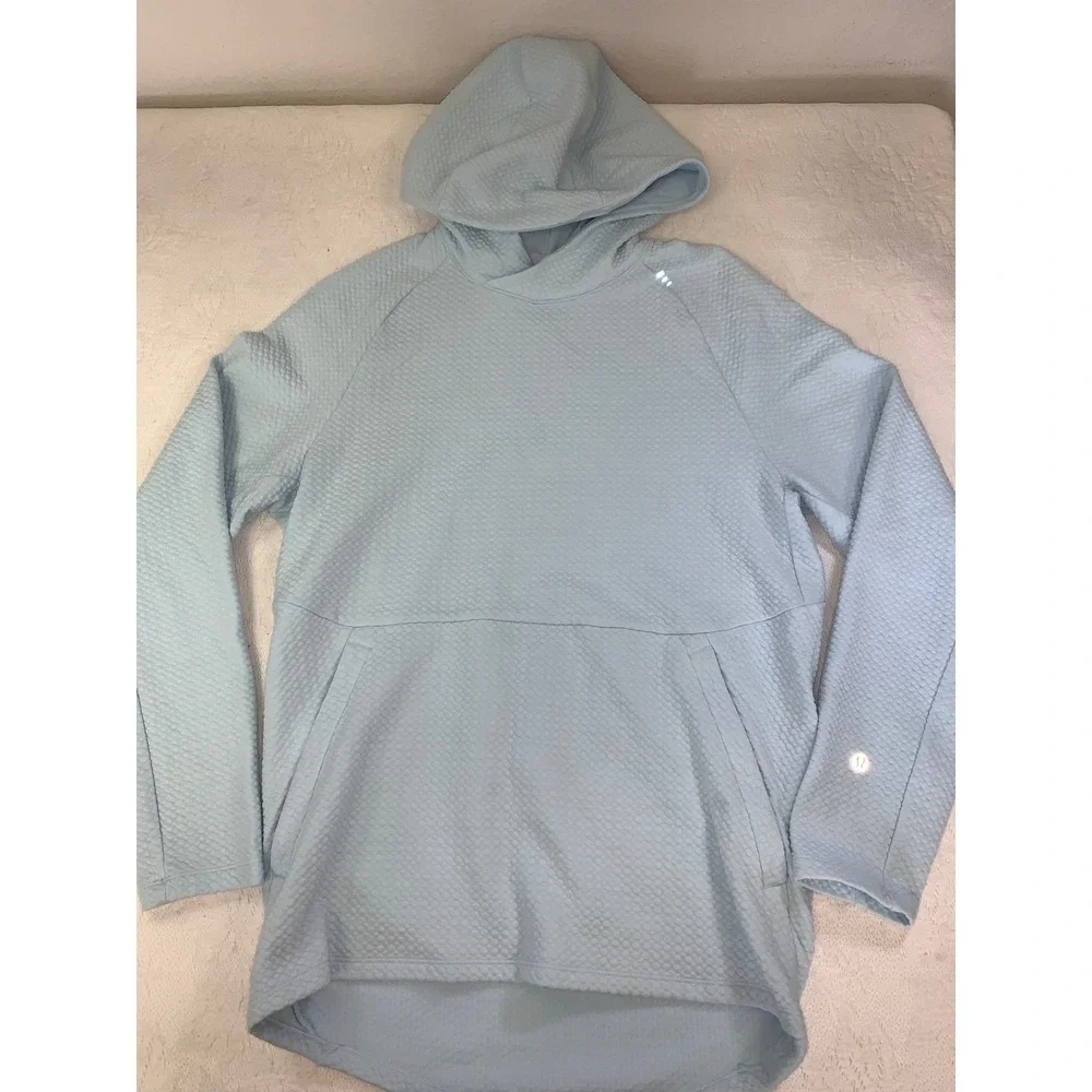 Lululemon Mens At Ease Hoodie Light Blue Textured Waffle Knit Pullover XS